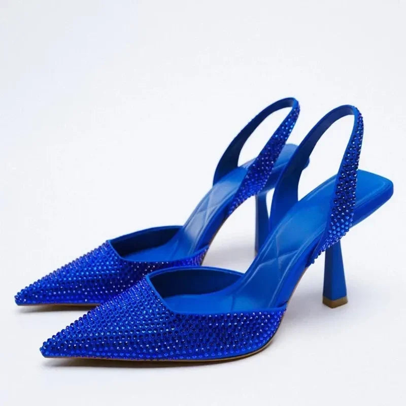 2025 été nouvelle marque femmes sandales mode cristal boucle Slingback talons hauts fête élégante or femme chaussures Sexy pompes