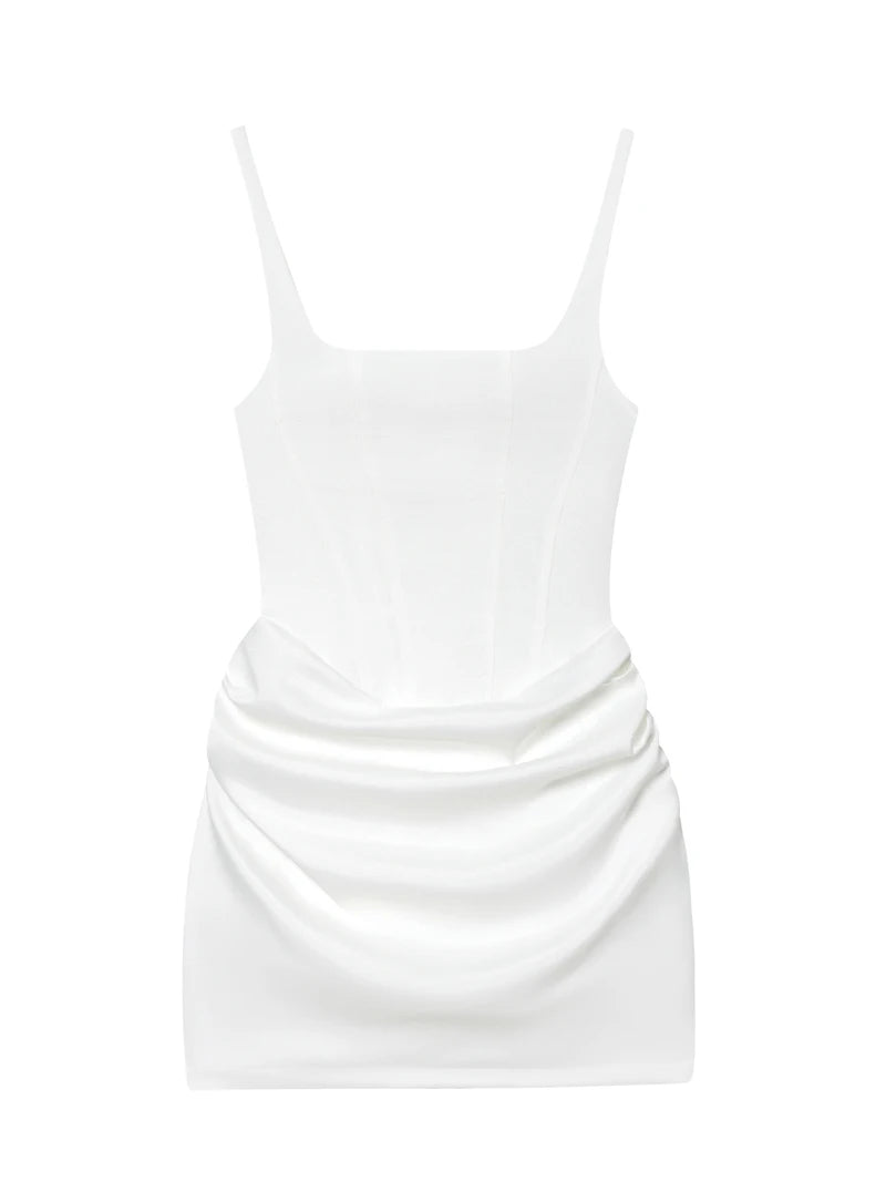 Robe courte plissée de style français pour femmes, mode été, robe de soirée, bretelles spaghetti, robe moulante sexy, corset bandage, mini robe