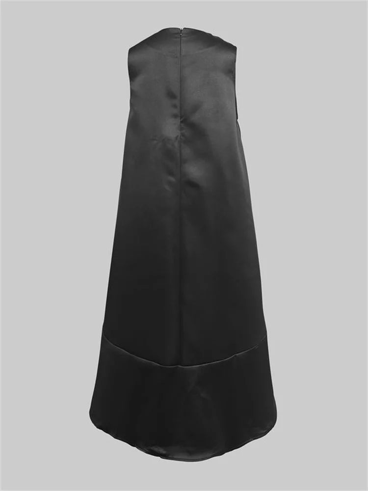 Robe Midi Yeezzi pour Femme, Élégante, Noire, Patchwork, Asymétrique, Sans Manches, Col Rond, Nouvelle Collection Été 2026, pour Soirées et Cérémonies