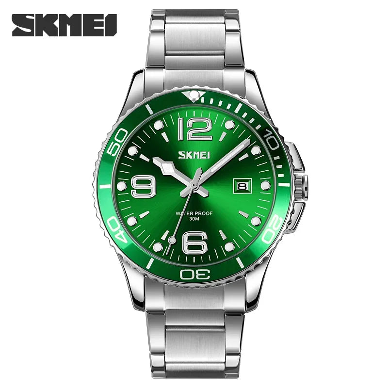 SKMEI 9278 luxe en acier inoxydable heure semaine Date horloge montre à Quartz pour hommes Sport étanche montres hommes Reloj Hombre
