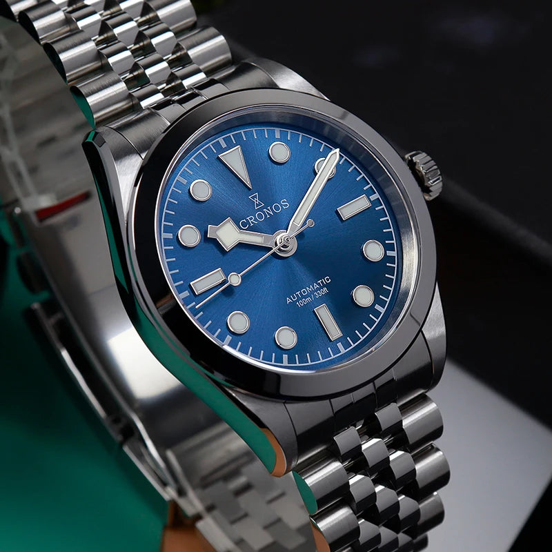 Montre mécanique pour homme Cronos BB36, 36 mm, automatique, verre saphir PT5000, bracelet brossé, 5 maillons solides, 10 ATM, L6036M