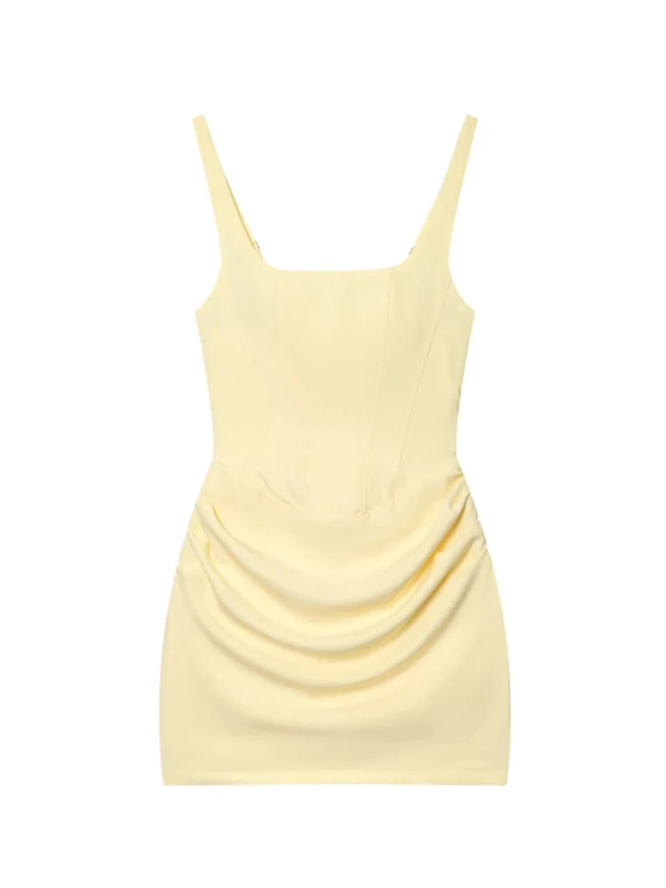 Robe courte plissée de style français pour femmes, mode été, robe de soirée, bretelles spaghetti, robe moulante sexy, corset bandage, mini robe