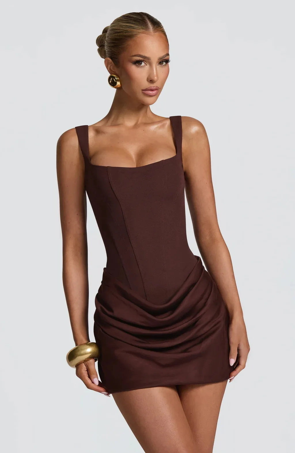 Robe courte plissée de style français pour femmes, mode été, robe de soirée, bretelles spaghetti, robe moulante sexy, corset bandage, mini robe
