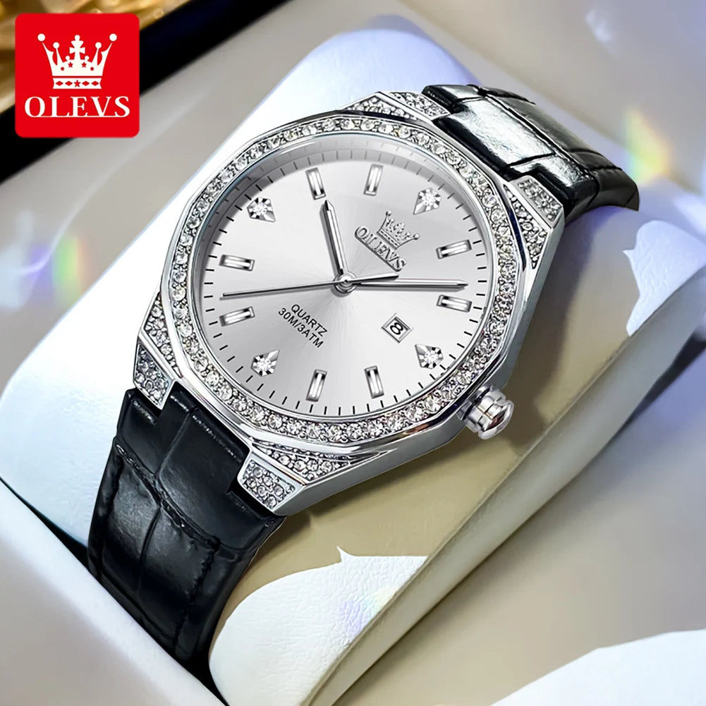 OLEVS 5606 montres de luxe pour femmes diamant tour bracelet en cuir étanche lumineux dames montre-bracelet montre à Quartz pour les femmes Relogio
