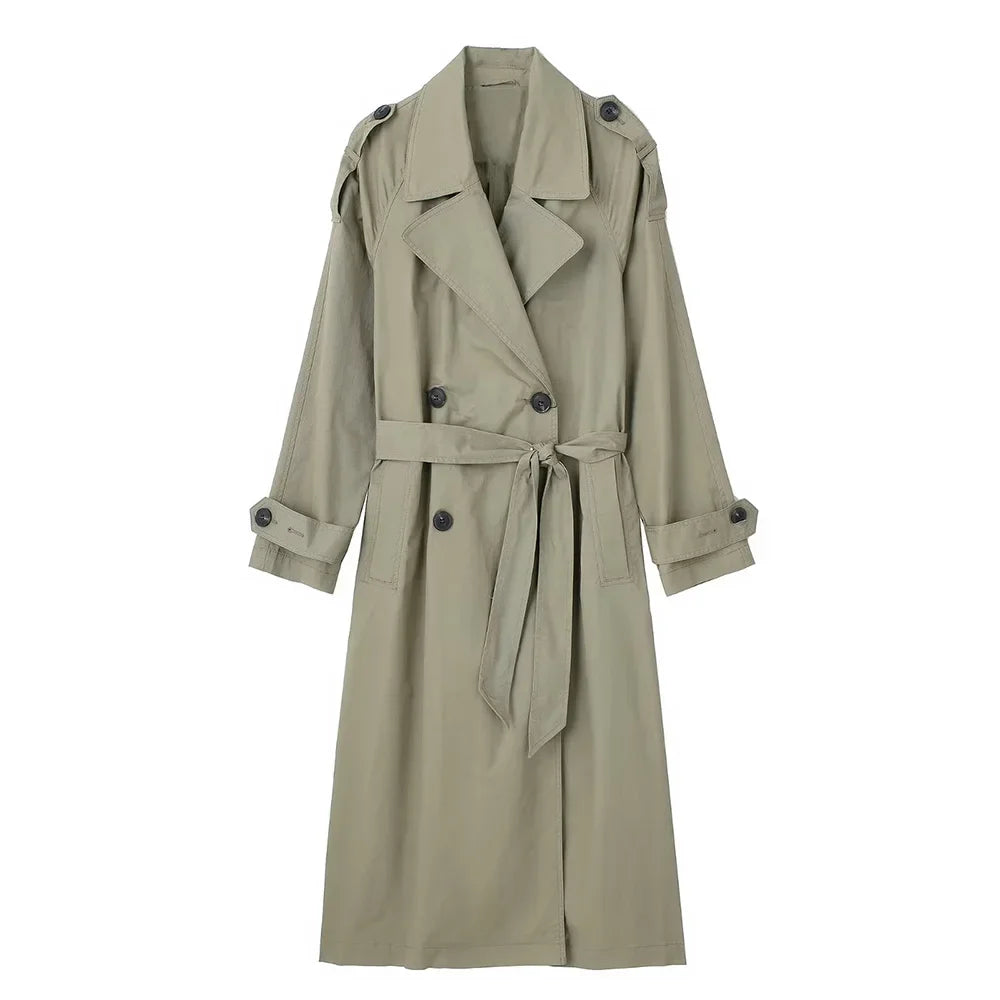Willshela femmes mode avec ceinture solide Double boutonnage Trench Vintage revers cou manches longues femme Chic dame tenues