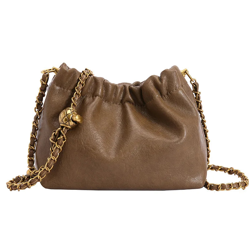 Sac à bandoulière en cuir PU pour femmes, sac à bandoulière avec chaîne, sac à main décontracté plissé en vagabonds, sac à main à la mode pour femmes