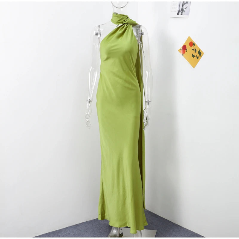 Robe élégante à col licou pour femmes, couleur unie, épaules dénudées, sans manches, dos nu, Slim, Maxi, Robes de soirée, été, automne, 2025
