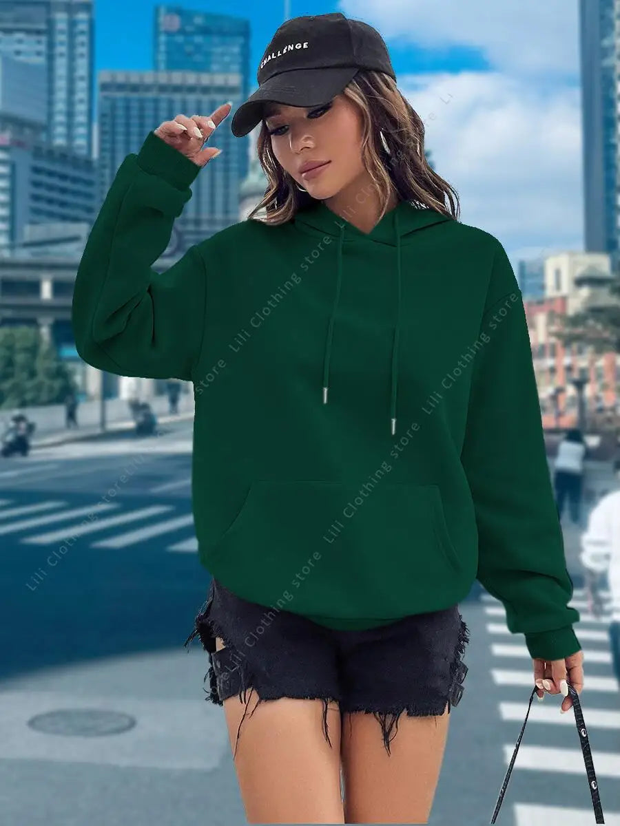 Sweat à capuche pour femmes, essentiel de base, couleur unie, pulls pour femmes, hauts de haute qualité, vêtements de rue assortis avec tout