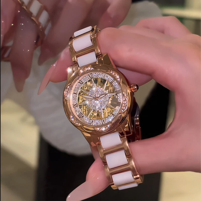 Montre Femme Élégante 2026 – Montre-Bracelet Squelette à Cadran Circulaire, Montre à Quartz Diamantée pour Femme, Montre de Luxe Tendance pour Petite Amie