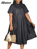 Mlaiscsr mode bureau 3D chemise florale Robe femmes à manches courtes revers épissé chemise plissée robes 2025 été Robe africaine