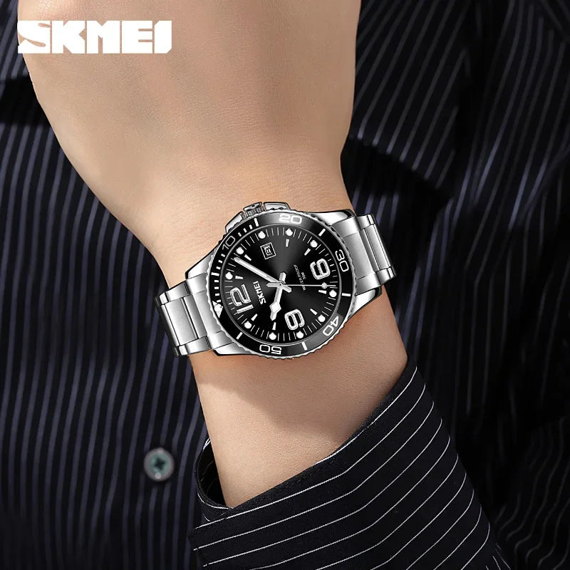 SKMEI 9278 luxe en acier inoxydable heure semaine Date horloge montre à Quartz pour hommes Sport étanche montres hommes Reloj Hombre