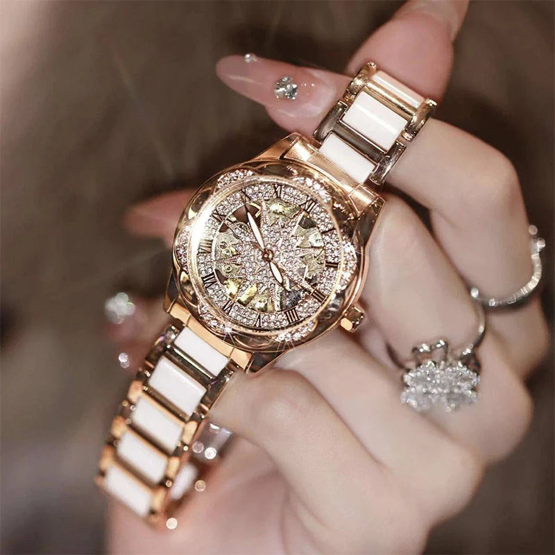 Montre Femme Élégante 2026 – Montre-Bracelet Squelette à Cadran Circulaire, Montre à Quartz Diamantée pour Femme, Montre de Luxe Tendance pour Petite Amie