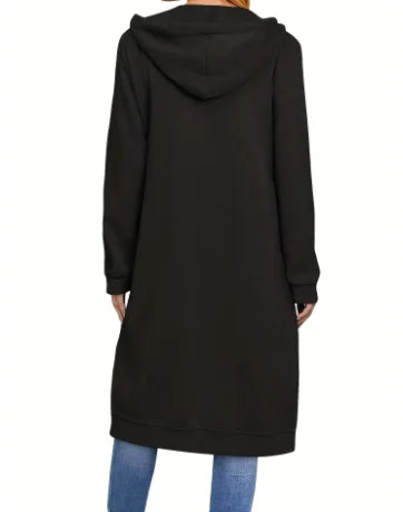 Sweat à capuche grande taille pour femmes, décontracté, fermeture éclair complète, confortable, longs, à la mode, avec poches