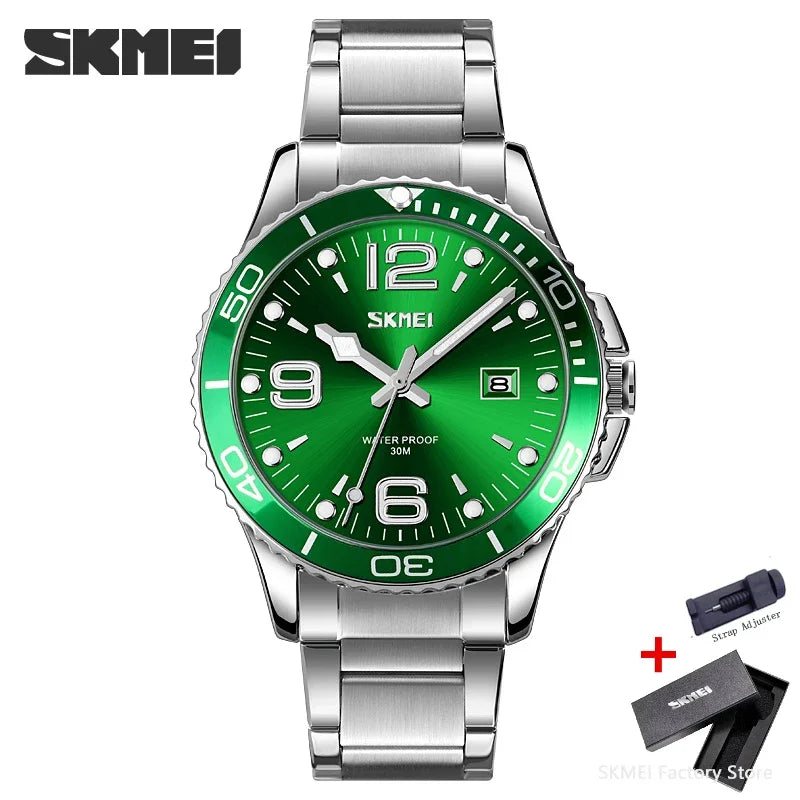 SKMEI 9278 luxe en acier inoxydable heure semaine Date horloge montre à Quartz pour hommes Sport étanche montres hommes Reloj Hombre