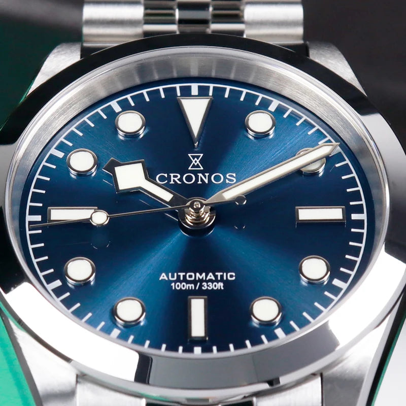 Montre mécanique pour homme Cronos BB36, 36 mm, automatique, verre saphir PT5000, bracelet brossé, 5 maillons solides, 10 ATM, L6036M