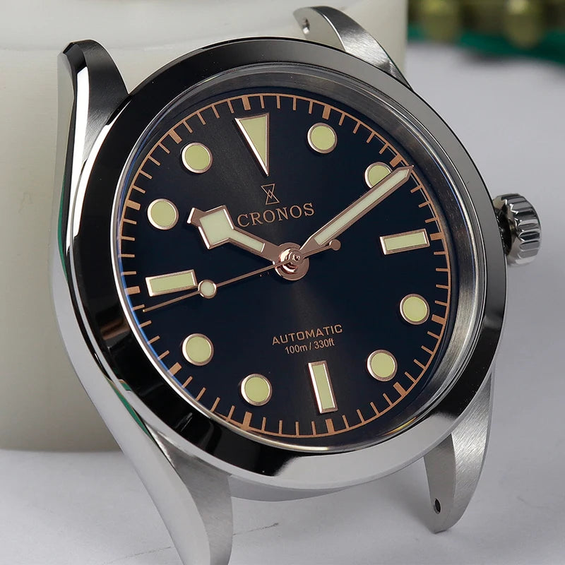 Montre mécanique pour homme Cronos BB36, 36 mm, automatique, verre saphir PT5000, bracelet brossé, 5 maillons solides, 10 ATM, L6036M