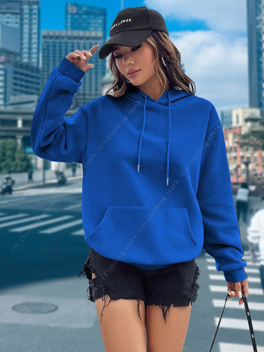 Sweat à capuche pour femmes, essentiel de base, couleur unie, pulls pour femmes, hauts de haute qualité, vêtements de rue assortis avec tout