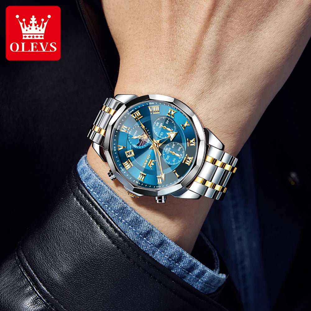 OLEVS 3675 luxe en acier inoxydable étanche calendrier montre à Quartz pour hommes chronographe lumineux hommes montres Reloj Hombre