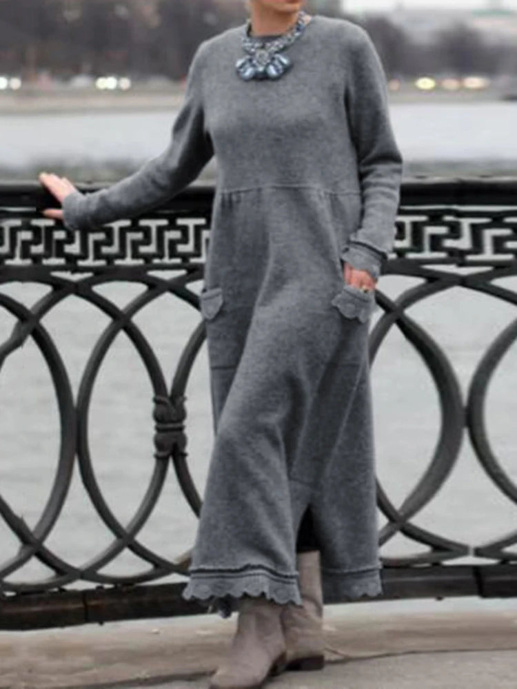 ZANZEA-Robe sweat-shirt à manches longues et col rond pour femme, pull au crochet en dentelle, robe d'été, sweats à capuche monochromes, robe éducative, sourire, hiver, automne