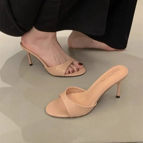 2025 été nouvelle marque femmes pantoufle mode bout ouvert sans lacet diapositives dames élégant mince robe à talons hauts pompes diapositives