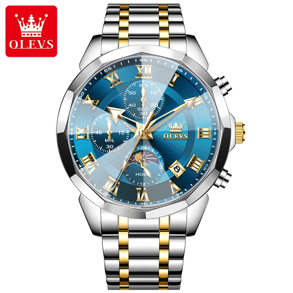 OLEVS 3675 luxe en acier inoxydable étanche calendrier montre à Quartz pour hommes chronographe lumineux hommes montres Reloj Hombre