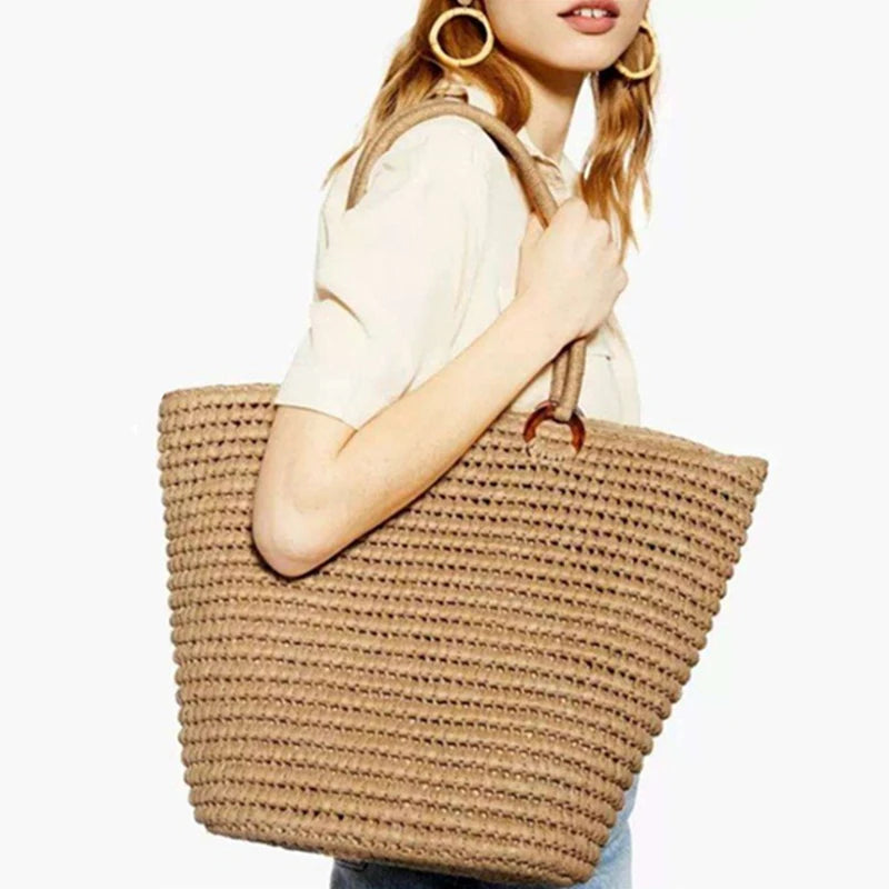 Sacs à main bohème d'été en paille pour femmes, sac de plage de grande capacité, sac à bandoulière, panier de shopping tissé, fourre-tout