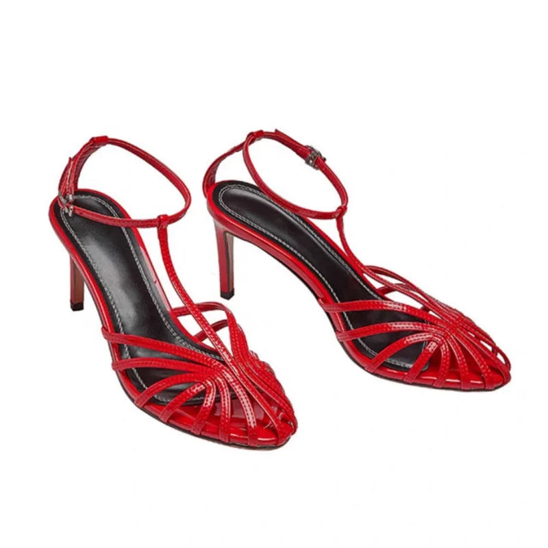 Sandales femmes 2025 Style Simple t-strap sandales pour filles femmes Sexy talon bande étroite fête chaussures de mariage été Sandalias