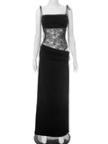 Robe Maxi élégante en dentelle découpée pour femmes, Sexy, bretelles Spaghetti, Patchwork, robe de soirée, dos nu, été, 2025