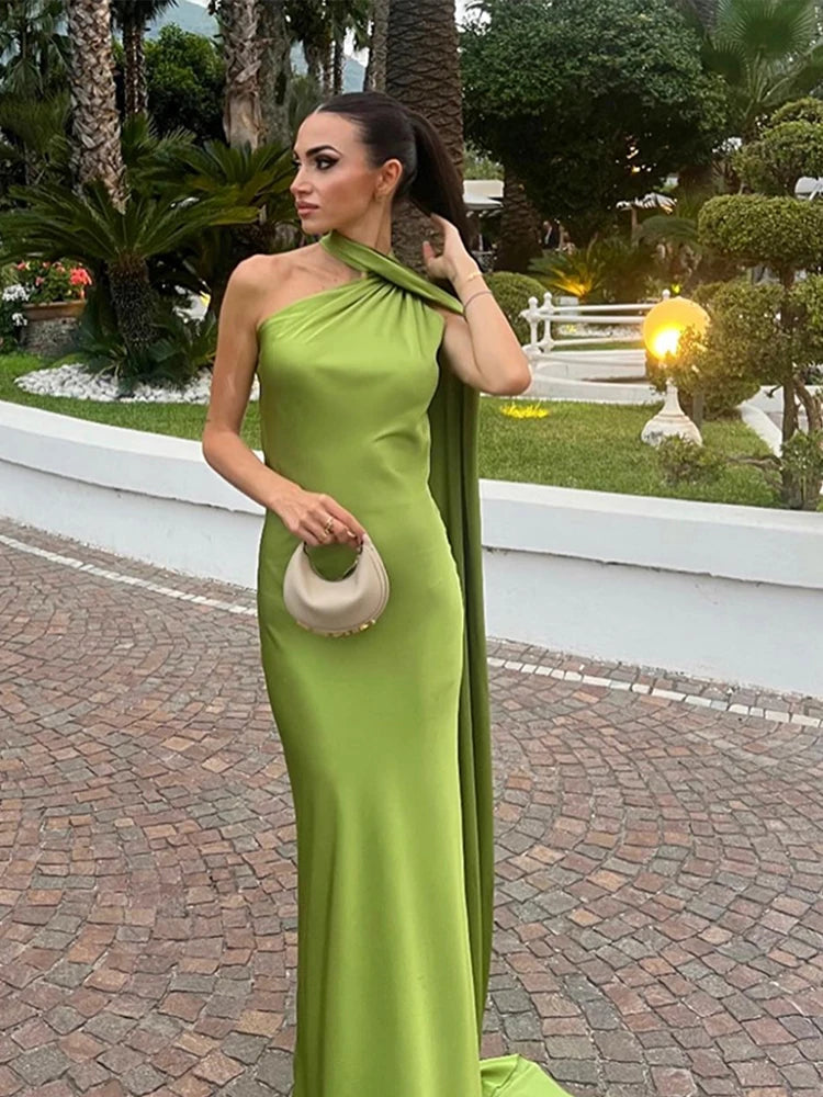 Robe élégante à col licou pour femmes, couleur unie, épaules dénudées, sans manches, dos nu, Slim, Maxi, Robes de soirée, été, automne, 2025
