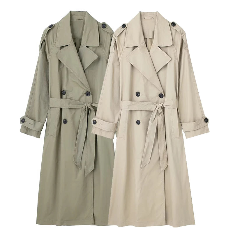 Willshela femmes mode avec ceinture solide Double boutonnage Trench Vintage revers cou manches longues femme Chic dame tenues