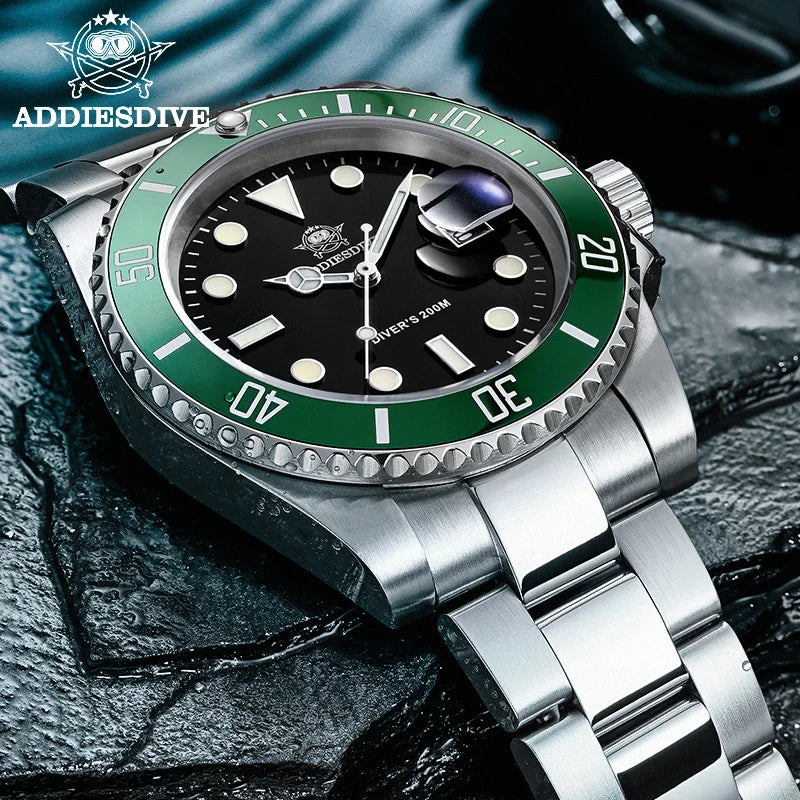 ADDIESDIVE – montre de luxe à Quartz en acier inoxydable pour hommes, étanche 20ATM, avec date, lunette en céramique, montres de Sport, Relogio Masculino