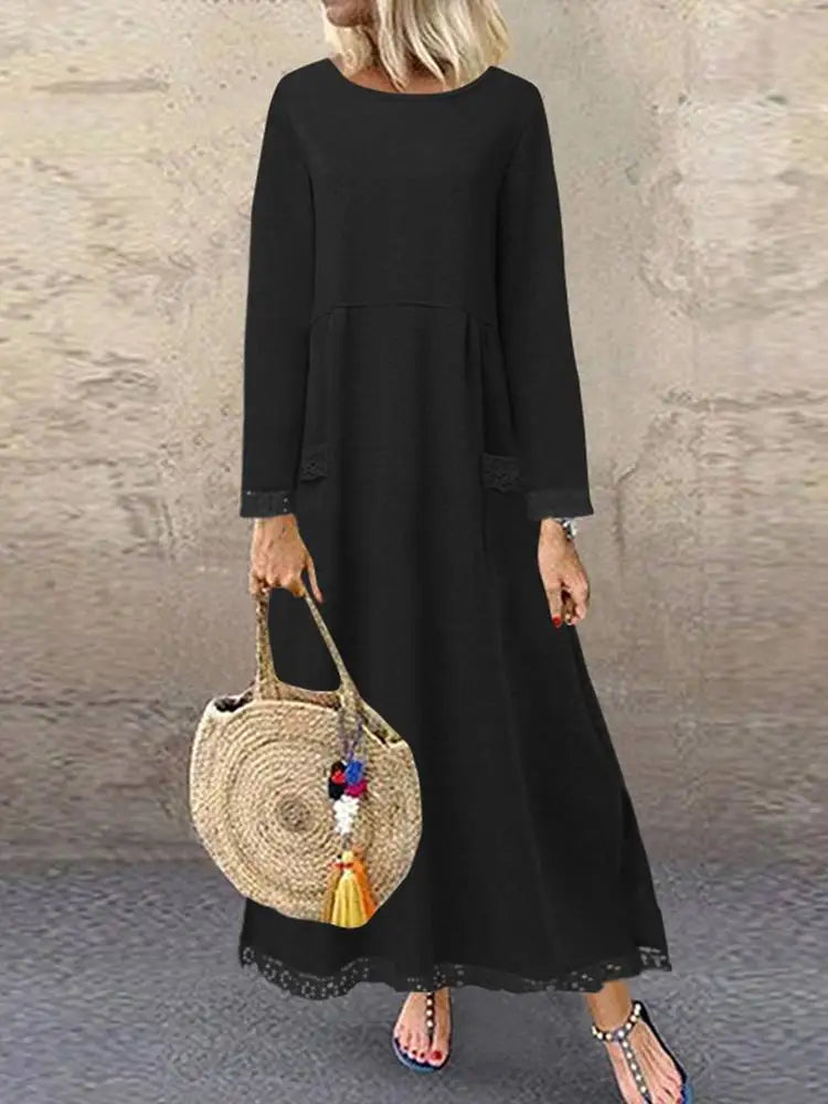 ZANZEA-Robe sweat-shirt à manches longues et col rond pour femme, pull au crochet en dentelle, robe d'été, sweats à capuche monochromes, robe éducative, sourire, hiver, automne