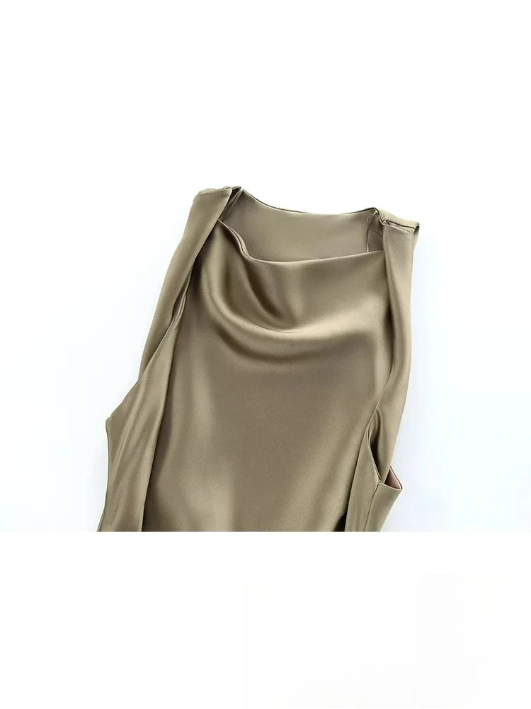 KONDALA Vintage décontracté Chic femmes robe solide col rond sans manches fermeture éclair robe mince mode 2025 vacances d'été robe fourreau