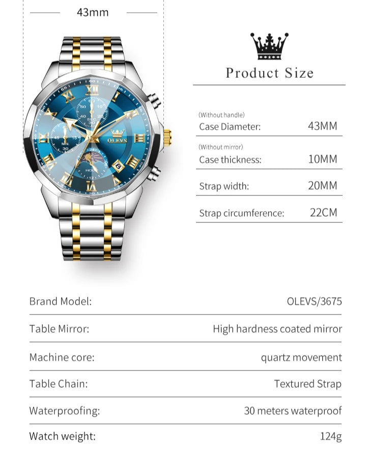 OLEVS 3675 luxe en acier inoxydable étanche calendrier montre à Quartz pour hommes chronographe lumineux hommes montres Reloj Hombre
