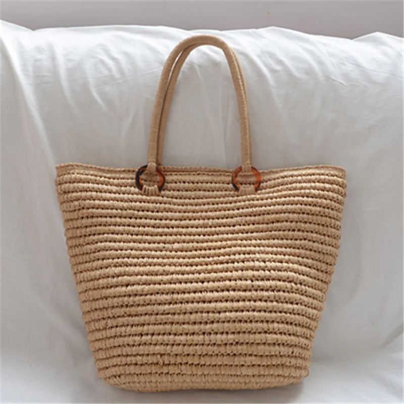 Sacs à main bohème d'été en paille pour femmes, sac de plage de grande capacité, sac à bandoulière, panier de shopping tissé, fourre-tout