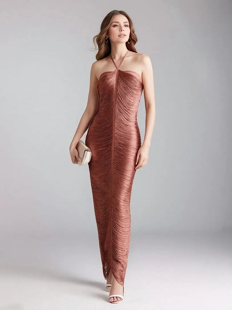 Été nouveau 2025 femmes Sexy célébrité dos nu licou gland armée vert robe de pansement dames longue soirée moulante robe de soirée