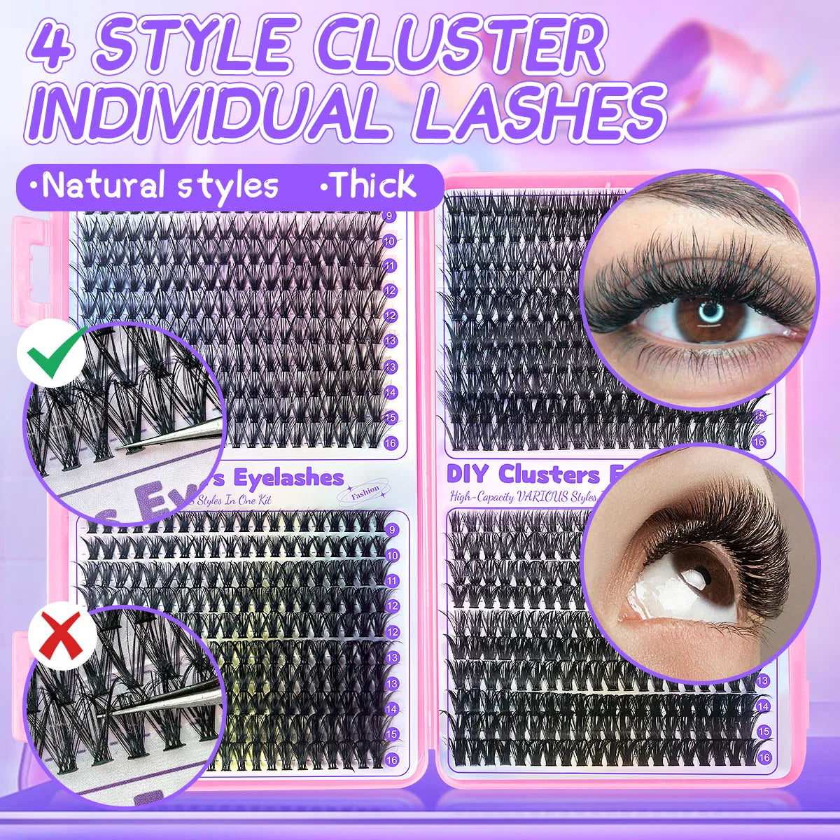 Extensions de cils individuels MJ 640 pièces 30D/40D/50D/60D en bouquets, faux cils DIY à domicile, maquillage