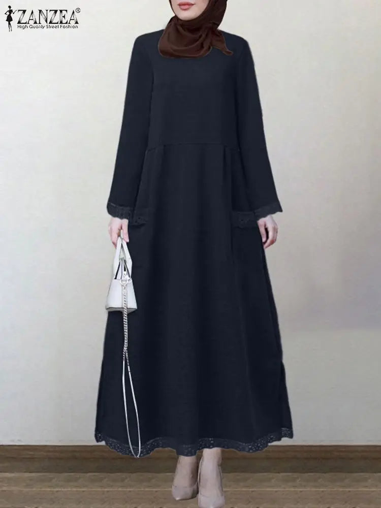 ZANZEA-Robe sweat-shirt à manches longues et col rond pour femme, pull au crochet en dentelle, robe d'été, sweats à capuche monochromes, robe éducative, sourire, hiver, automne