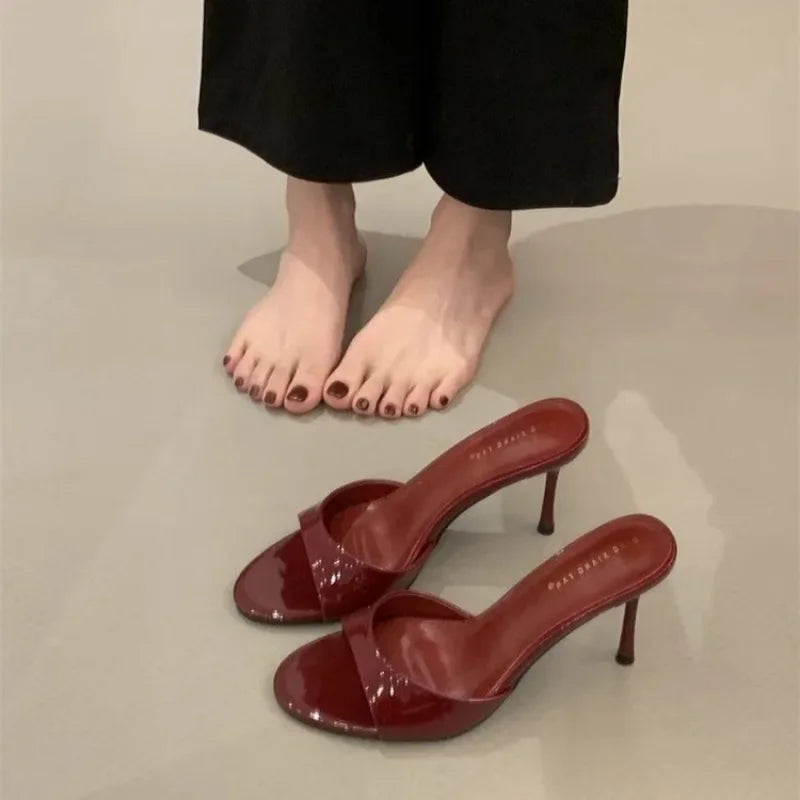 2025 été nouvelle marque femmes pantoufle mode bout ouvert sans lacet diapositives dames élégant mince robe à talons hauts pompes diapositives