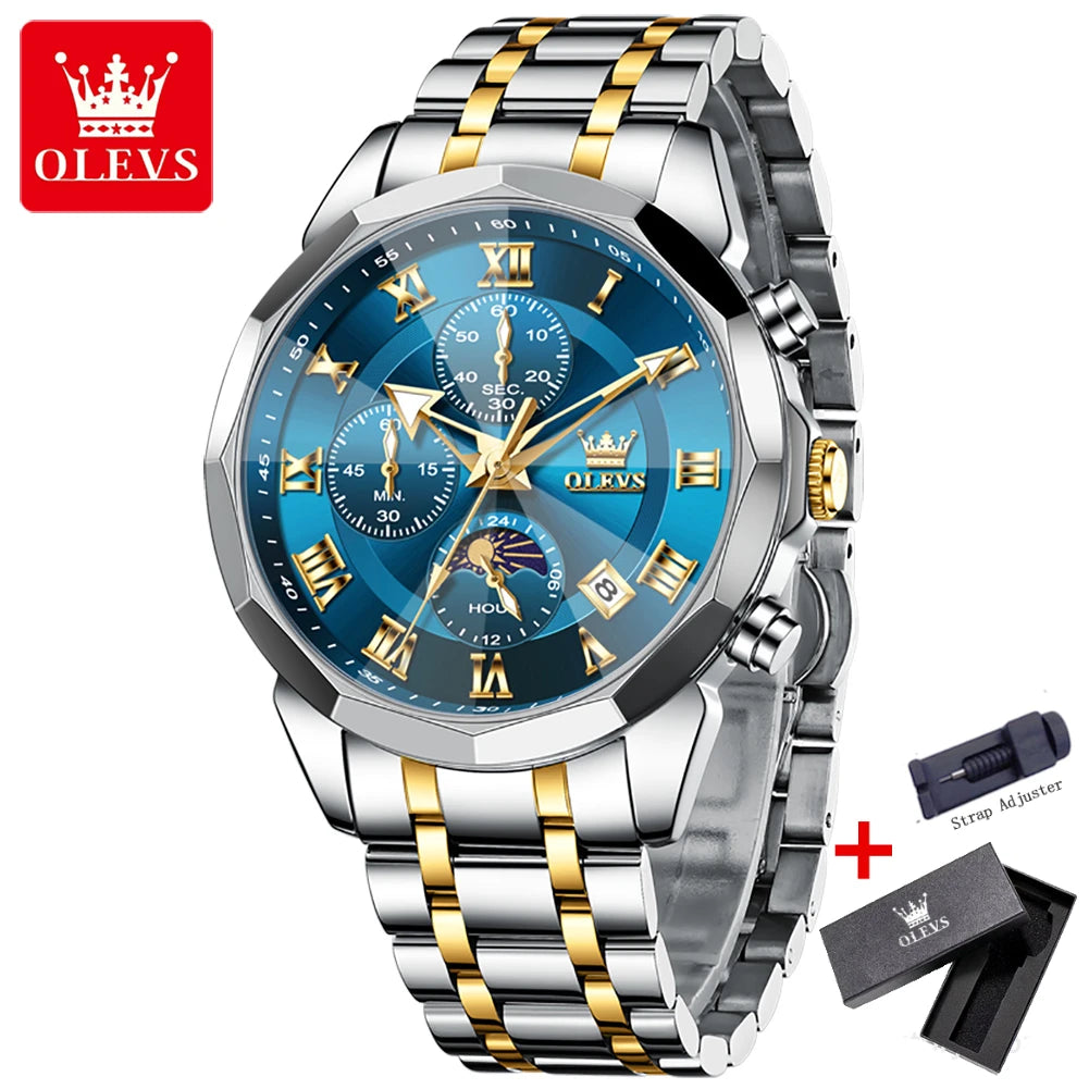 OLEVS 3675 luxe en acier inoxydable étanche calendrier montre à Quartz pour hommes chronographe lumineux hommes montres Reloj Hombre