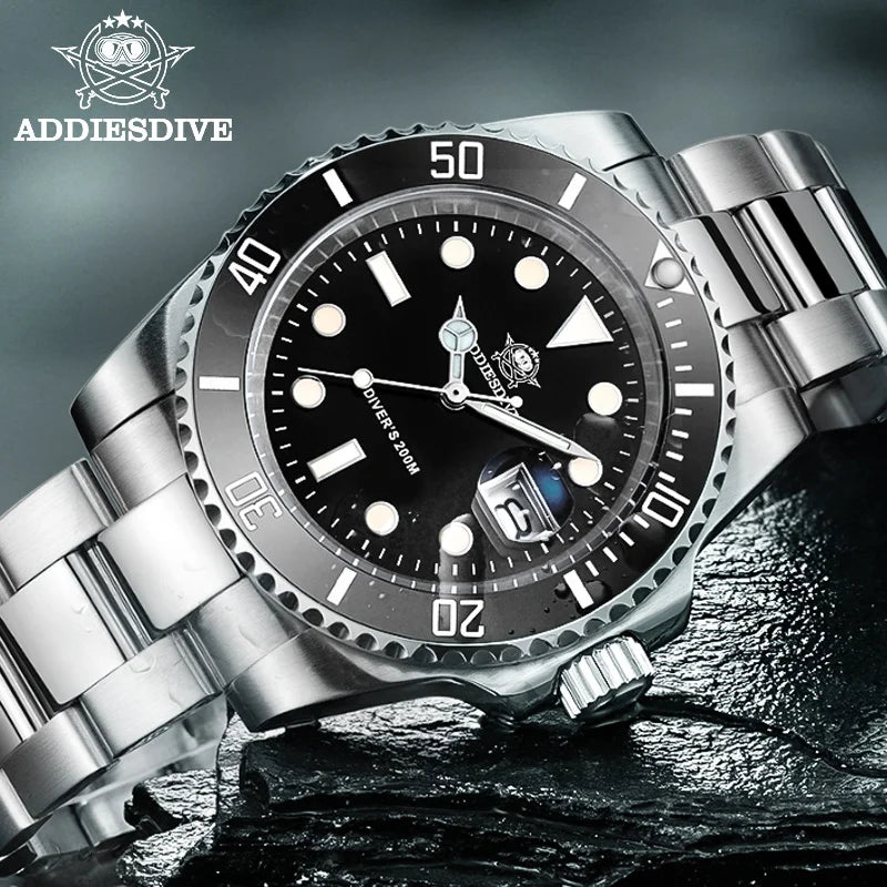 ADDIESDIVE – montre de luxe à Quartz en acier inoxydable pour hommes, étanche 20ATM, avec date, lunette en céramique, montres de Sport, Relogio Masculino