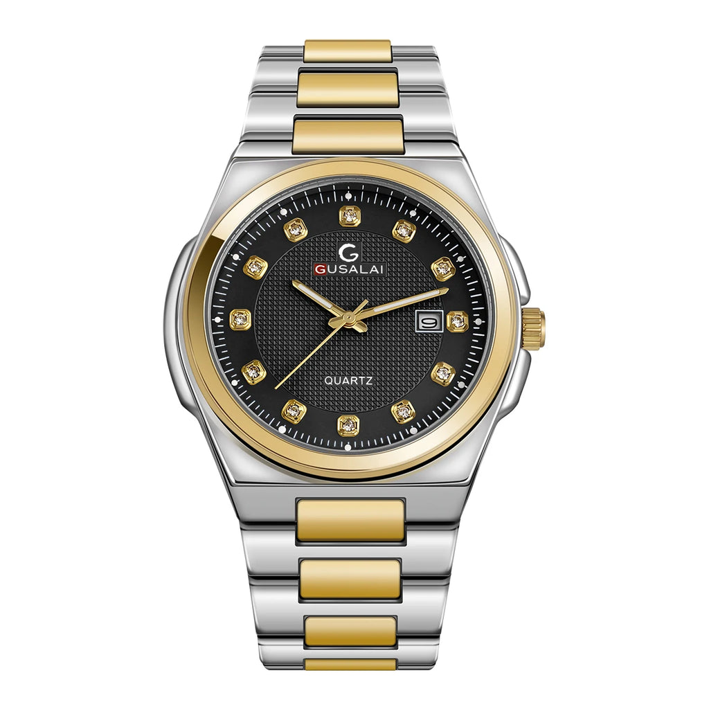 Montre à quartz en acier pour hommes GUSALAI – Élégante et polyvalente pour les affaires et les vêtements décontractés