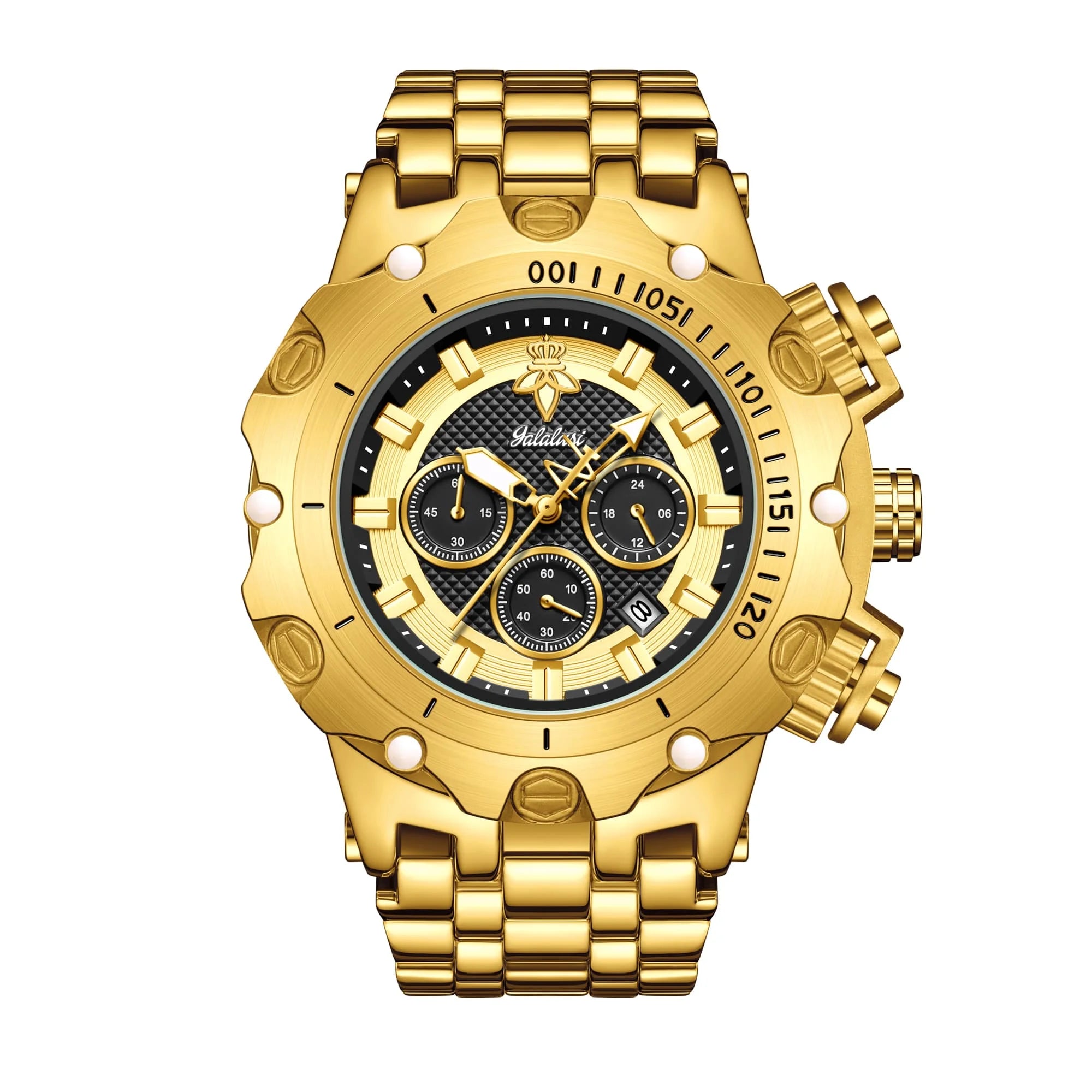 YaLaLuSi – montre en or pour hommes, multi chronographe, 3 sous-cadrans, bracelet robuste, cadran lumineux, montre-bracelet à Quartz, cadeau pour homme