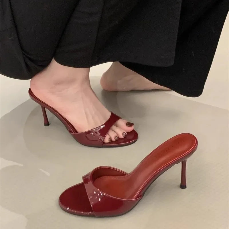 2025 été nouvelle marque femmes pantoufle mode bout ouvert sans lacet diapositives dames élégant mince robe à talons hauts pompes diapositives