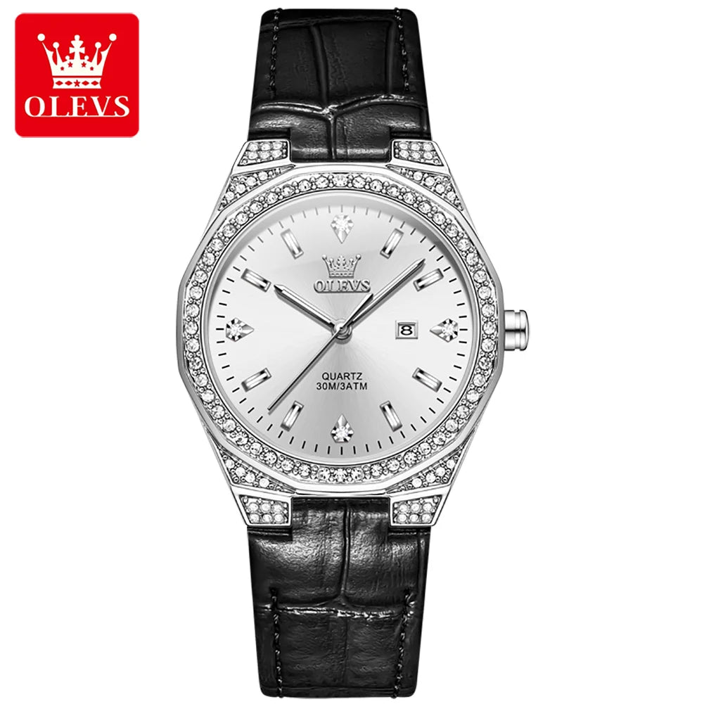 OLEVS 5606 montres de luxe pour femmes diamant tour bracelet en cuir étanche lumineux dames montre-bracelet montre à Quartz pour les femmes Relogio