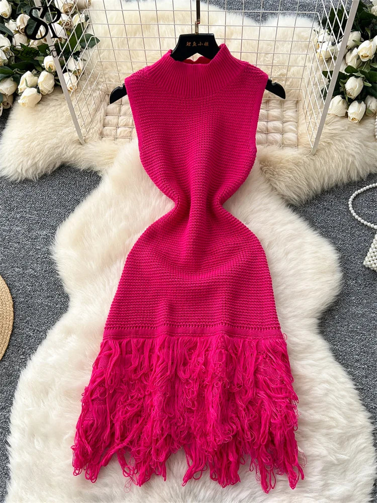 SINGREINY américain Hotsweet robe moulante sans manches Design en fourrure 2025 été Style Simple femmes vacances tricot longue robe