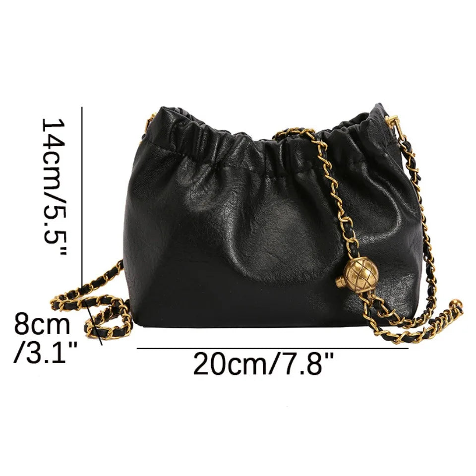 Sac à bandoulière en cuir PU pour femmes, sac à bandoulière avec chaîne, sac à main décontracté plissé en vagabonds, sac à main à la mode pour femmes