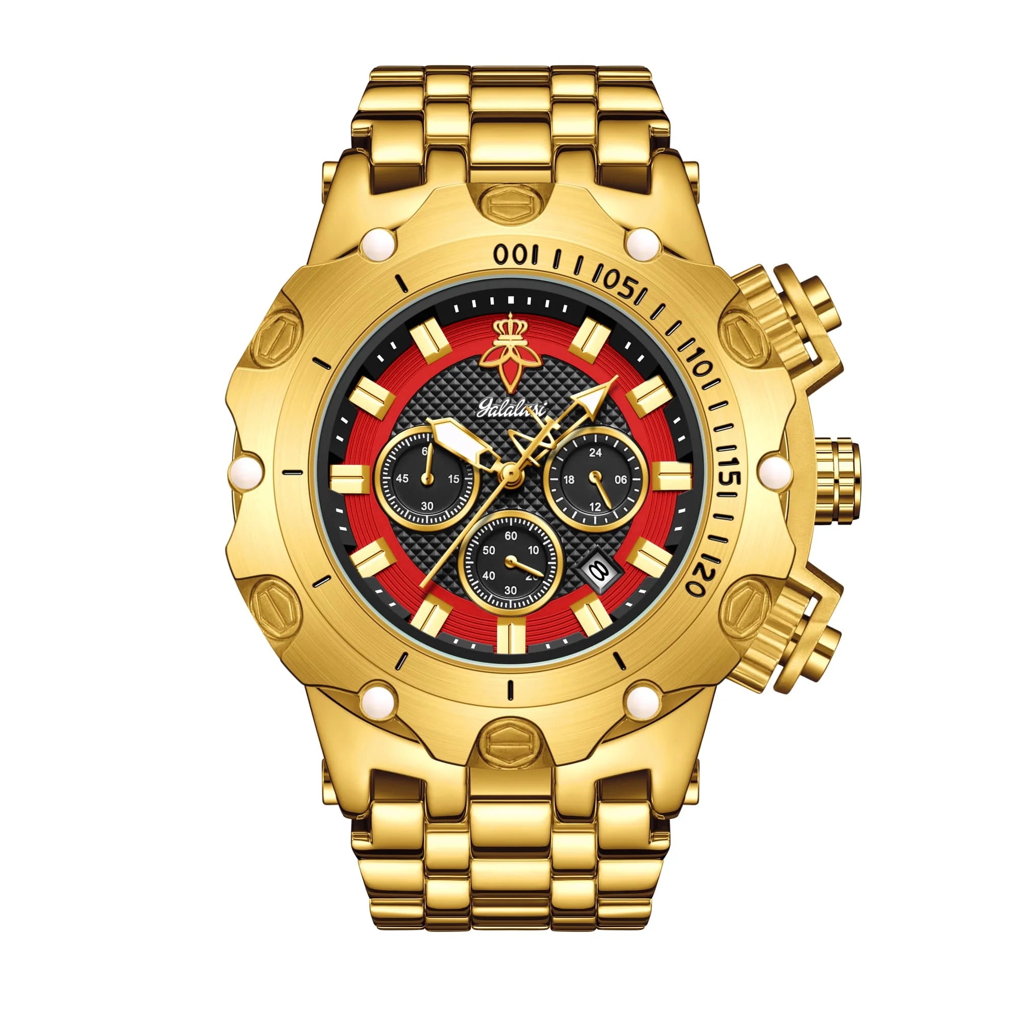 YaLaLuSi – montre en or pour hommes, multi chronographe, 3 sous-cadrans, bracelet robuste, cadran lumineux, montre-bracelet à Quartz, cadeau pour homme