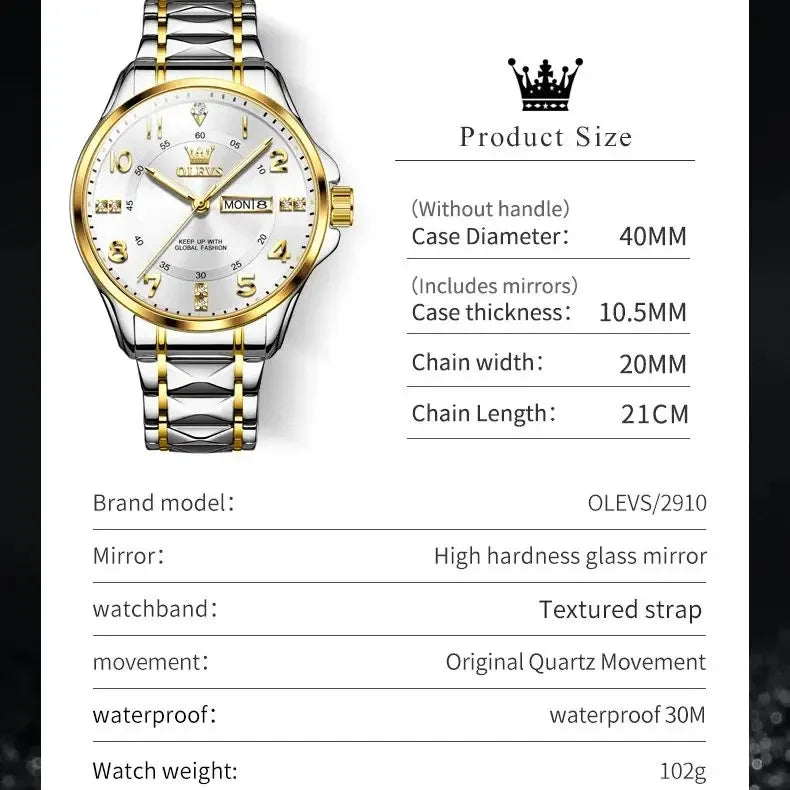 OLEVS 2910 montre à Quartz de luxe pour hommes en acier inoxydable étanche Date sport classique décontracté hommes montres lumineux Reloj
