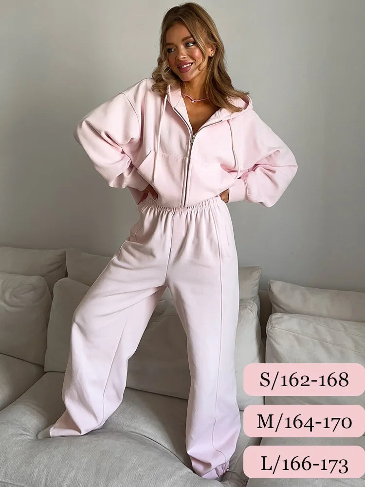Ensemble de survêtement pour femmes, sweat-shirt à capuche et pantalon, ensemble deux pièces, sweat-shirt décontracté à fermeture éclair, pantalon de sport uni avec cordon de serrage, ensembles de sport